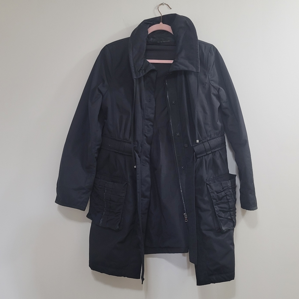 Elie Tahari black belted coat M